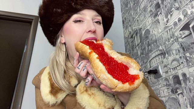 Hot Busty Blonde Devours Authentic Slavic Breakfast Loaded with Caviar
